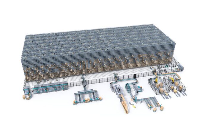 Grafische Darstellung eines Skypod-Systems der nächsten Generation für das Store Replenishment